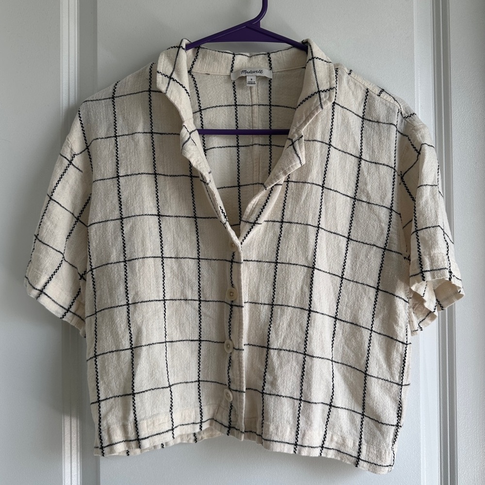 Madewell linen blend resort windowpane crop top size small